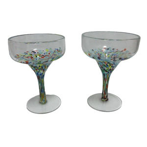 Mexican Handblown Glass - set of 2 Handblown Margarita Glasses Confetti